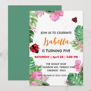 Invitation Cute Polka dot Ladybug été rose Fleur Anniversaire
