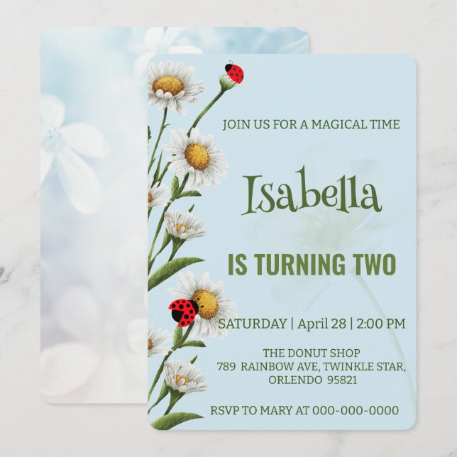 Invitation Cute Polka point Ladybug Anniversaire de enfant Bl (Devant / Derrière)