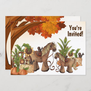 Invitation Cute Ponies Automne Cheval 1er Anniversaire