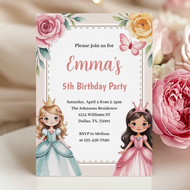 Invitation Cute Princess 5th Birthday Party (Créateur téléchargé)