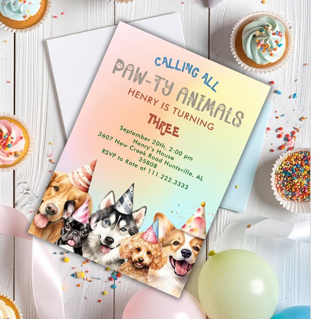 Invitation Cute Puppy Dog Pawty Kids Birthday Party (Créateur téléchargé)