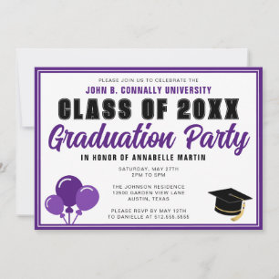 Invitation Cute Purple Classe de 2025 Modern Graduation Party