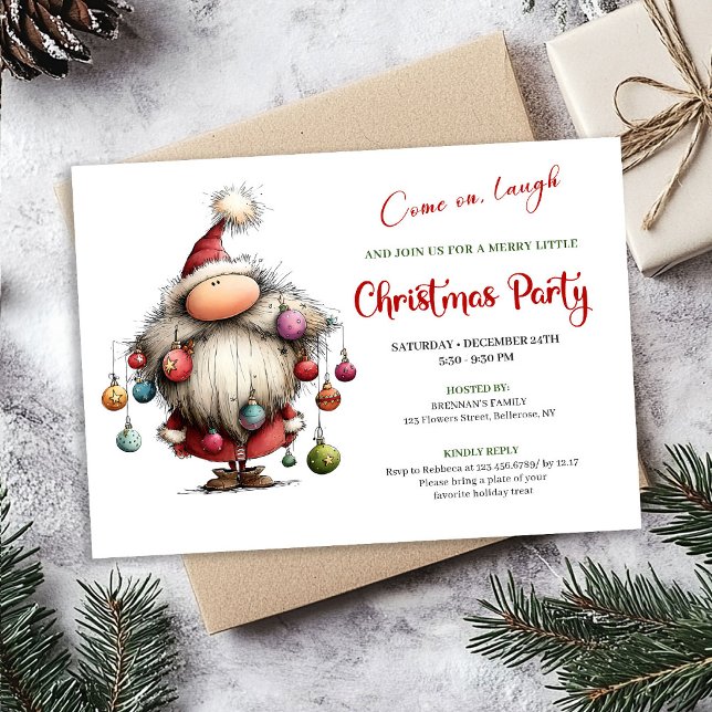 Invitation Cute Quirky Santa Modern Watercolor Holiday Invite (Cute Quirky Santa Modern Watercolor Holiday Invite)