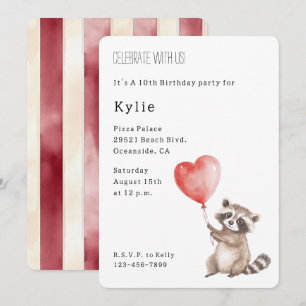 Invitation Cute Raccoon Animal Heart Balloon Anniversaire