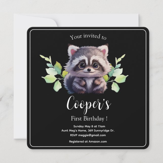 Invitation Cute raccoon animaux de forêt amis de forêt (Devant)