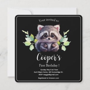 Invitation Cute raccoon animaux de forêt amis de forêt