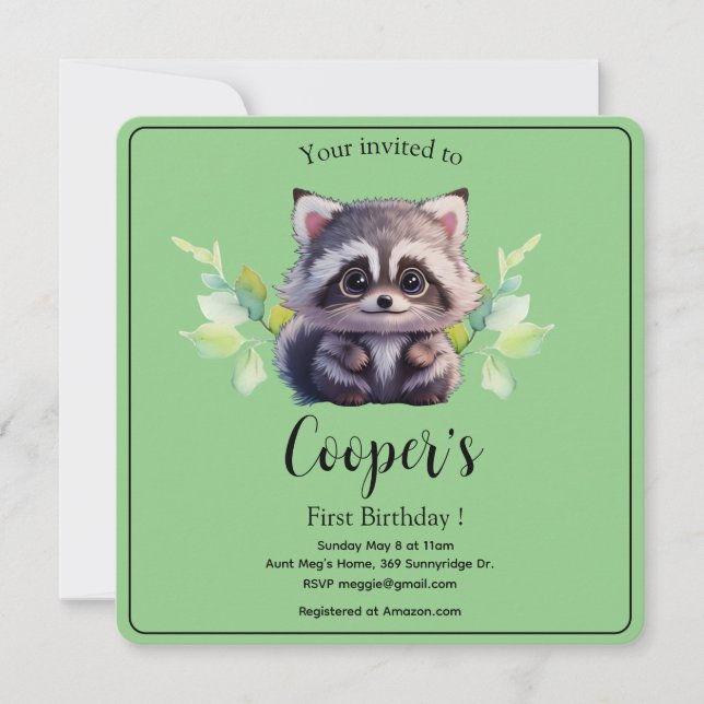 Invitation Cute raccoon animaux de forêt amis de forêt (Devant)