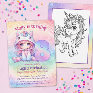 Invitation Cute Rainbow Unicorn 8e anniversaire magique