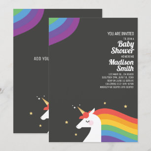 Invitation Cute Rainbow Unicorn et Baby shower des étoiles