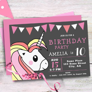 Invitation Cute Rainbow Unicorn Fille fête d'anniversaire