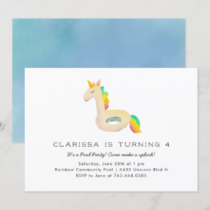 Invitation Cute Rainbow Unicorn Floatie Pool fête d'anniversa