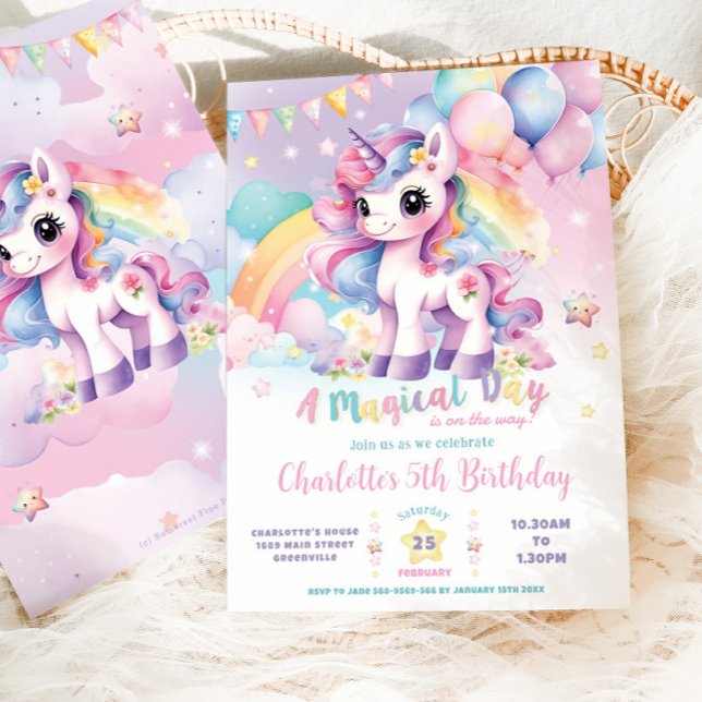 Invitation Cute Rainbow Unicorn Jour magique Anniversaire (Créateur téléchargé)