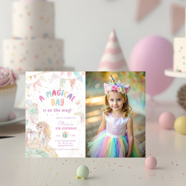 Invitation Cute Rainbow Unicorn Magique Anniversaire Photo (Créateur téléchargé)