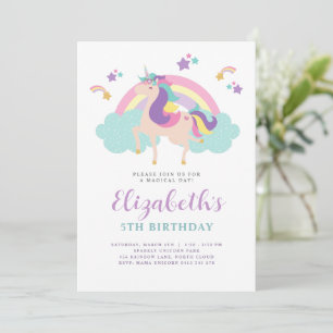 Invitation Cute Rainbow Unicorn Personnalisé Anniversaire