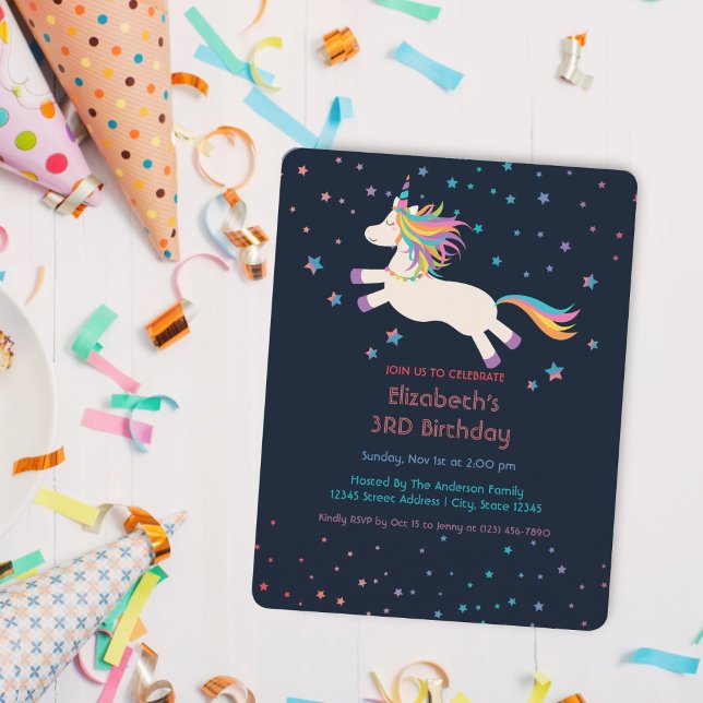 Invitation Cute Rainbow Unicorn Stars Anniversaire de enfant  (Créateur téléchargé)