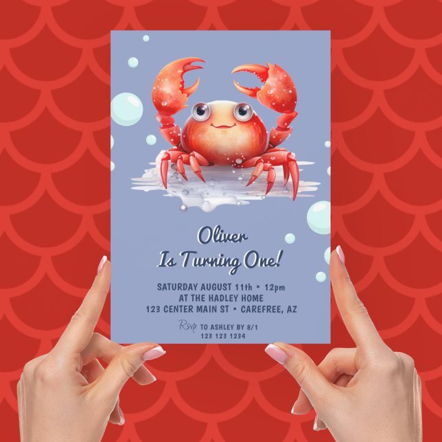Invitation Cute Red Crab garçon 1er anniversaire (Créateur téléchargé)