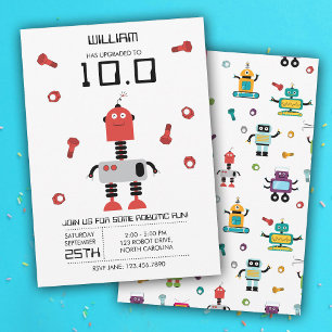 Invitation Cute Red Robot Thème Enfants Robots Anniversaire
