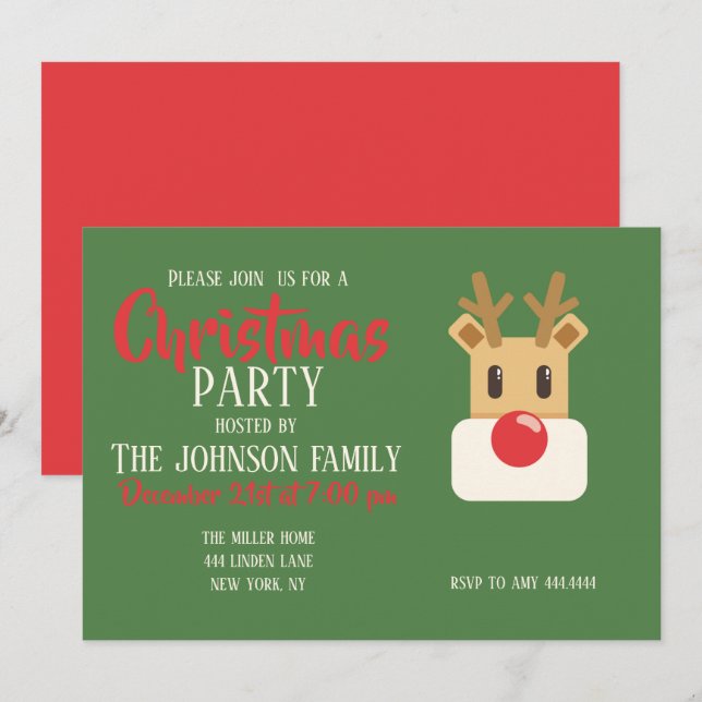 Invitation Cute Reindeer Head (Devant / Derrière)