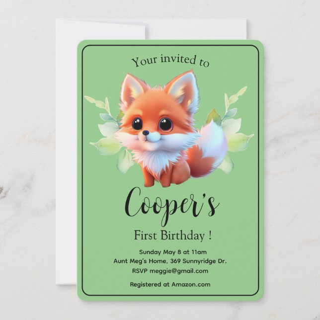 Invitation Cute renard dessin bois animaux forêt amis de la f (Devant)