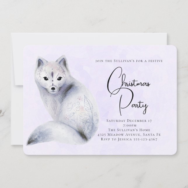 Invitation Cute renard nordique avec marques florales Noël (Devant)