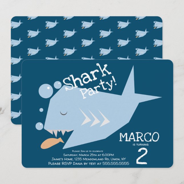 Invitation Cute Requin Poisson géométrique N'importe quel âge (Devant / Derrière)