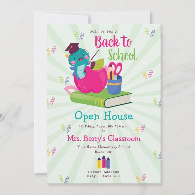 Invitation Cute Retour à l'école Maison ouverte Retour à l'éc (Devant)