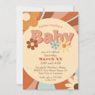 Invitation Cute Retro 70s Groovy Baby Shower
