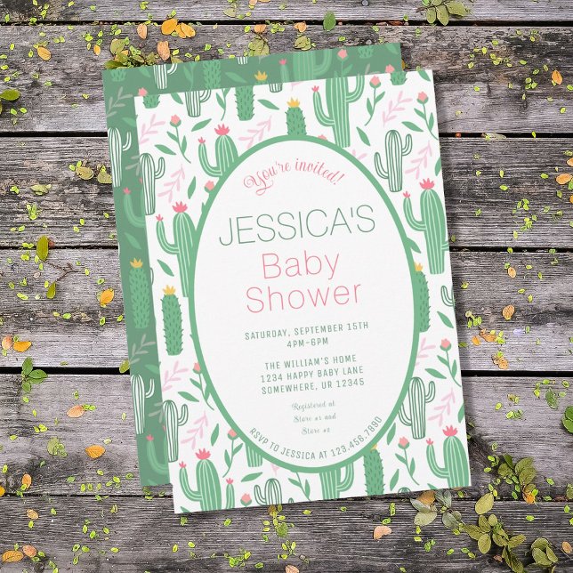 Invitation Cute Retro Cactus Baby shower Floral Succulent (Créateur téléchargé)