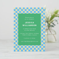 Cute Retro Checkerboard bleu Vert Bat mitzvah
