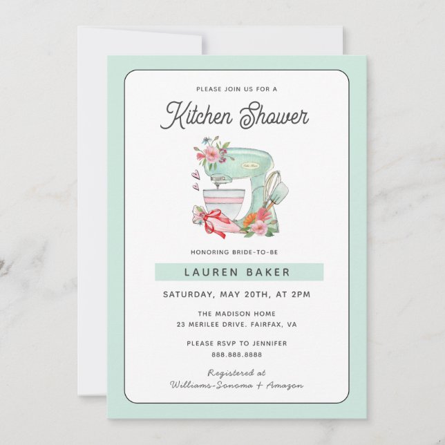 Invitation Cute Retro Gâteau Mixer iCuisine Douche nuptiale (Devant)