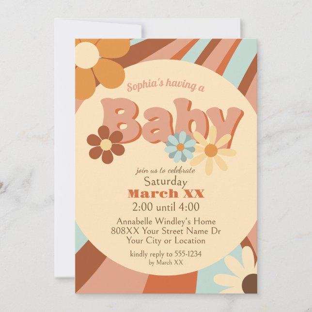 Invitation Cute Retro les années 70 Baby shower Super (Devant)