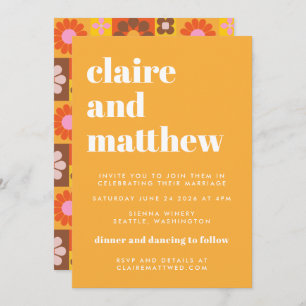 Invitation Cute Retro Super géométrique Jaune Gras Mariage