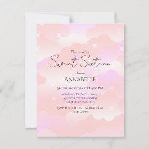 Invitation Cute rose Aesthétique Nuages Sweet sixteen Anniver