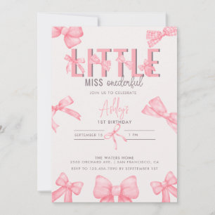 Invitation Cute Rose Bow 1st Girl'Anniversaire