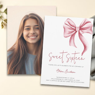 Invitation Cute Rose Bow Girl Sweet sixteen photo Anniversair
