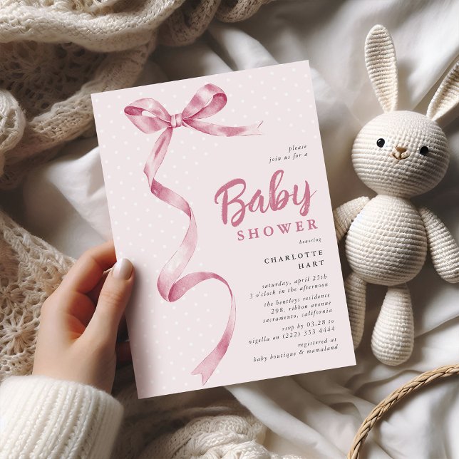 Invitation Cute rose Bow ruban Baby shower fille (Créateur téléchargé)