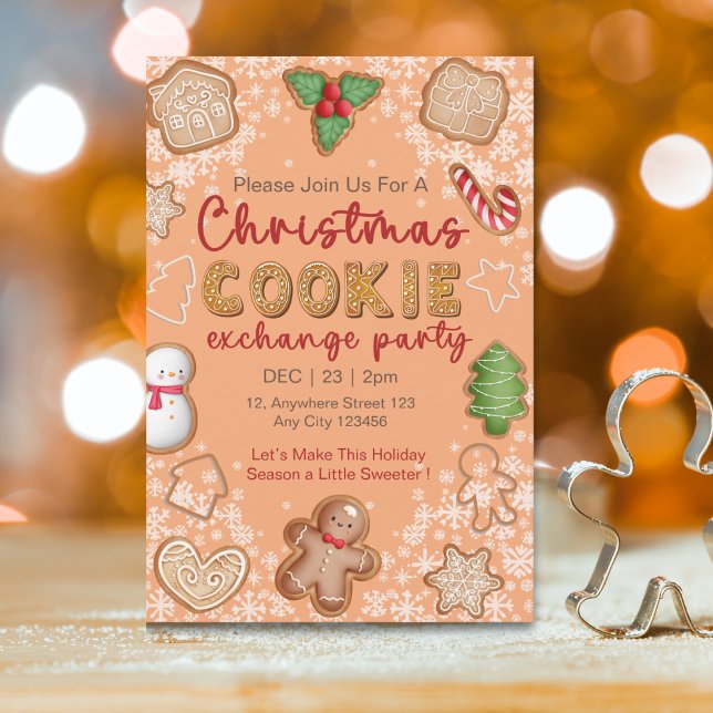 Invitation Cute Rouge Blanc Brown Noël Échange de cookies (Créateur téléchargé)