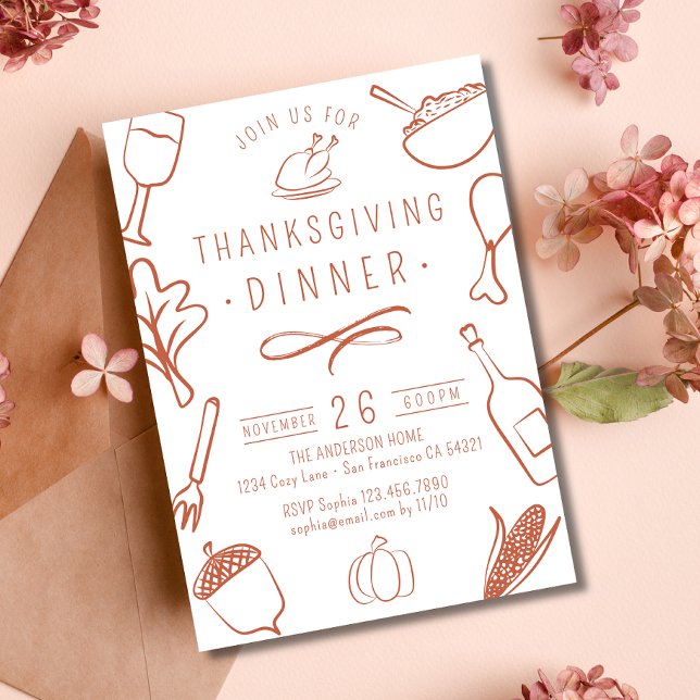 Invitation Cute Russe Thanksgiving Dîner Citrouille Feuilles (Créateur téléchargé)