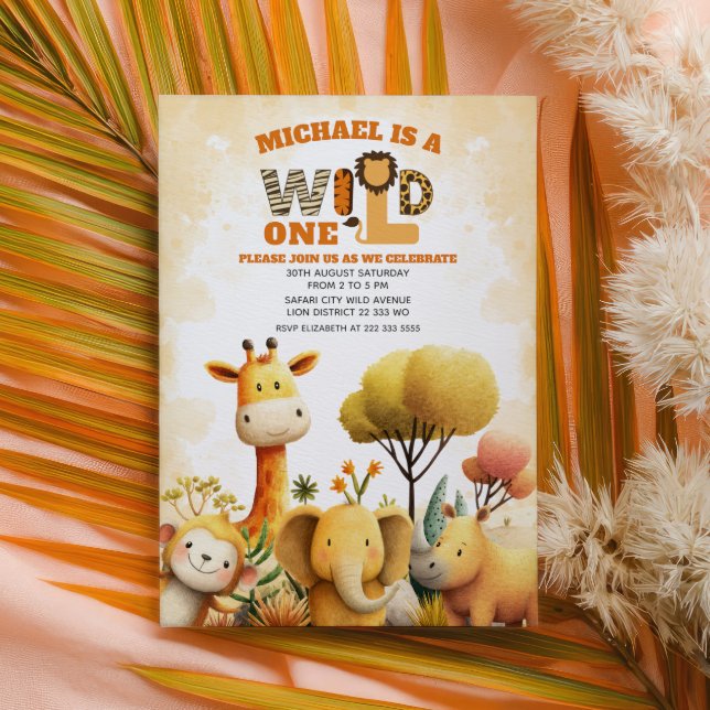 Invitation Cute Safari Animals WILD ONE ZOO 1st Birthday  (Créateur téléchargé)