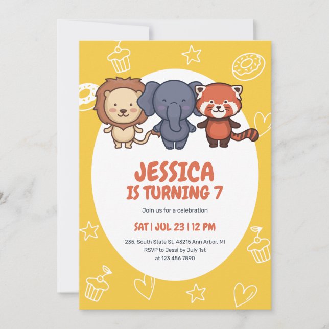 Invitation Cute Safari Animaux Jungle Anniversaire de enfant (Devant)
