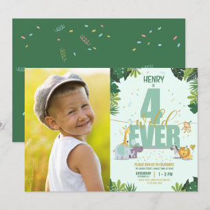 Invitation Cute Safari Animaux Quatre Ever Wild Photo Anniver