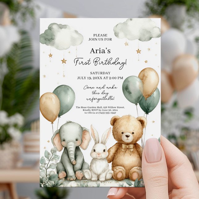 Invitation Cute Safari Baby First Birthday (Créateur téléchargé)