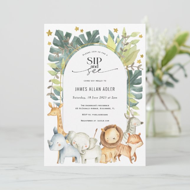 Invitation Cute safari moderne siroter et voir baby shower (Debout devant)