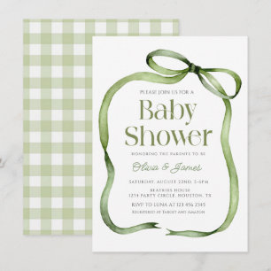 Invitation Cute sauge vert Bow En vichy Baby shower Invitatio