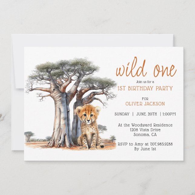 Invitation Cute Savannah africaine Wild Un 1er anniversaire (Devant)