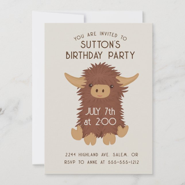 Invitation Cute, shaggy Highland vache personnalisée (Devant)
