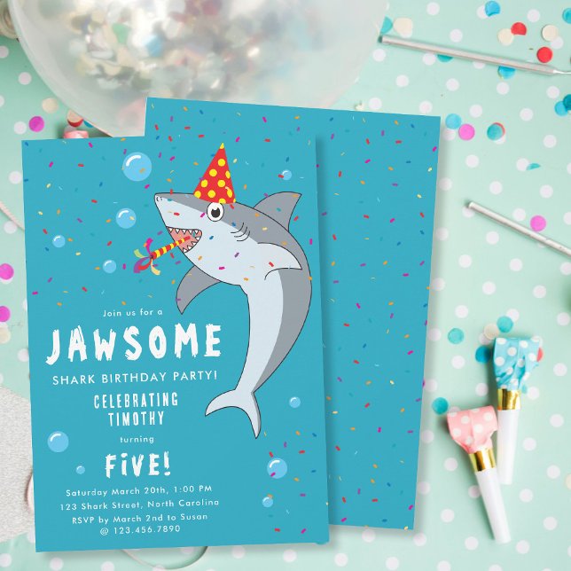 Invitation Cute Shark à la fête des Anniversaires de enfants  (Cute Shark in Ocean Kids Birthday Party Invitation)