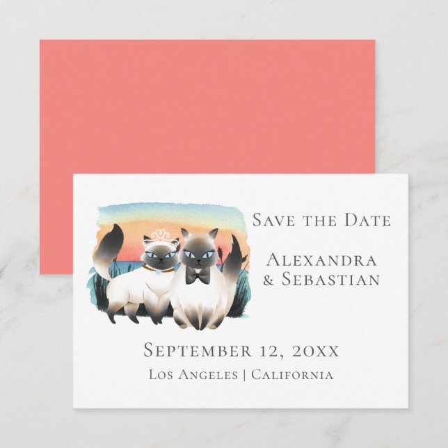 Invitation Cute Siamese Chat Couple Enregistrer Le Mariage Da (Devant / Derrière)