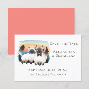 Invitation Cute Siamese Chat Couple Enregistrer Le Mariage Da