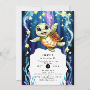 Invitation Cute Simple Tortue d'Enfants Anniversaire